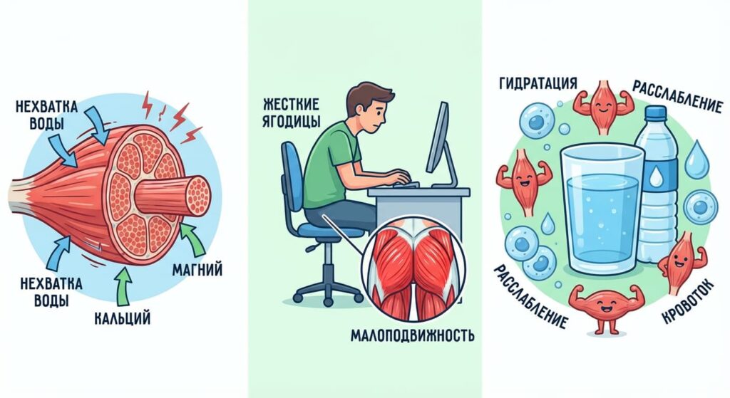 Почему сводит мышцы? Связь между водой, судорогами и жесткостью ягодиц